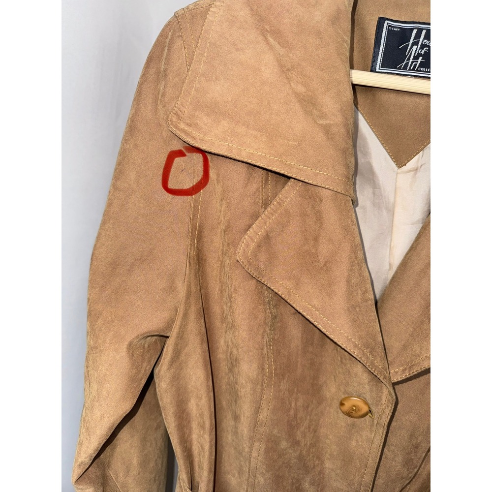 Vintage Y2K House of Art Collection Tan Faux Suede‎ Belted Trench Jacket - Picture 7 of 10